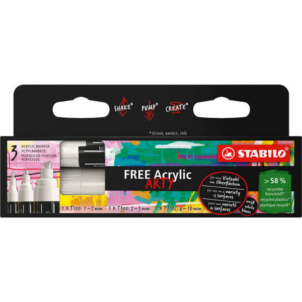 STABILO FREE set tri markera na vodenoj bazi MIX TIPS - BELI 